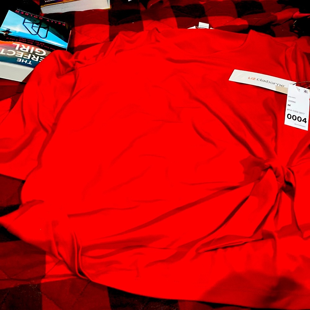 Liz Claiborne 3/4 sleeves Wrap Red Blouse